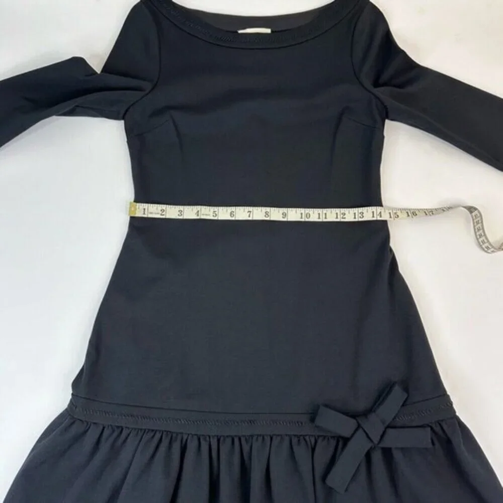 Kate Spade New York Arlen Ponte Dress Black 3/4 Sleeve Bow Drop Waist Size 2 NEW
